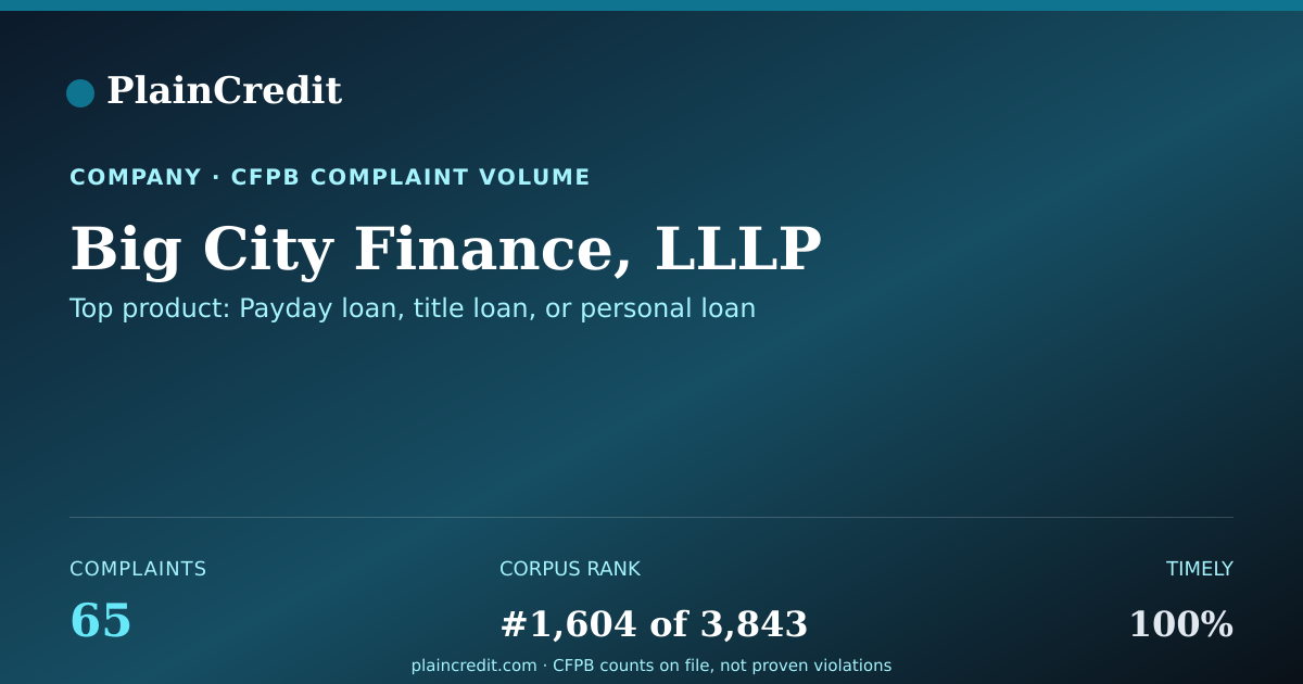 Shareable card for Big City Finance, LLLP CFPB Complaint Profile