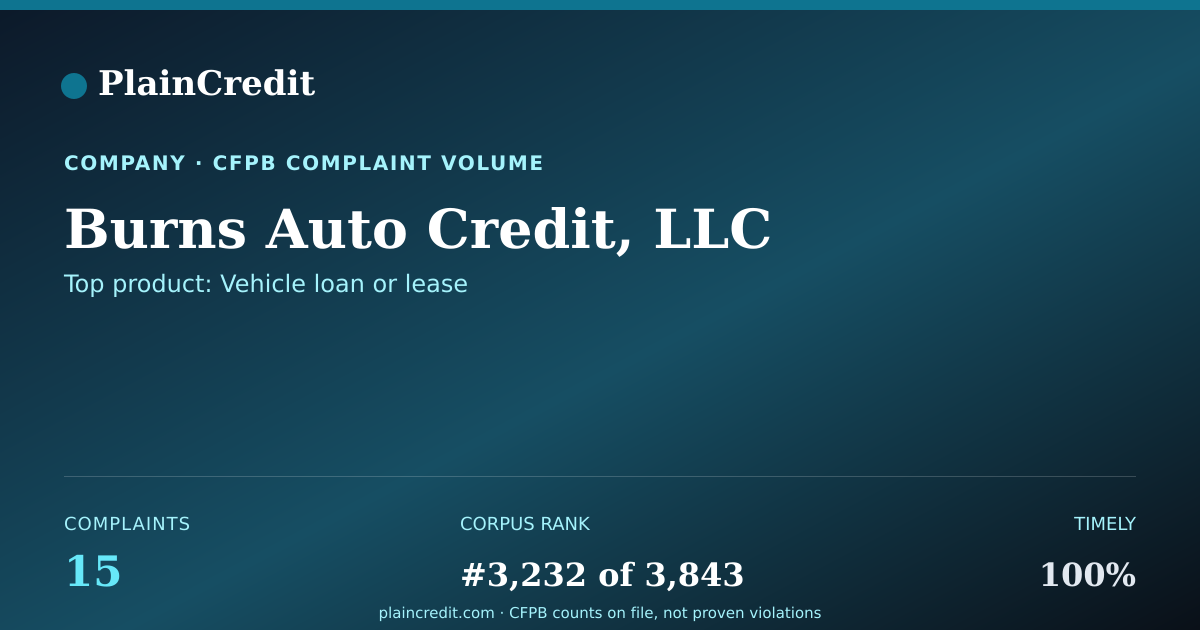 Shareable card for Burns Auto Credit, LLC CFPB Complaint Profile
